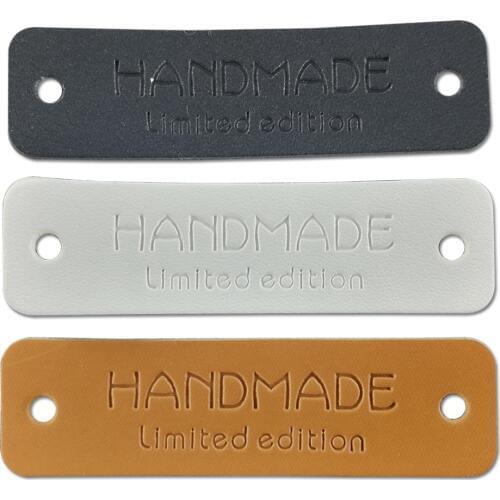 48Pcs Opalus Diy Leather Handmade Clothing Labels With Rudder Logo Hand Work Gift Bag Needle Work Tags Leather Skin Sewing Tags