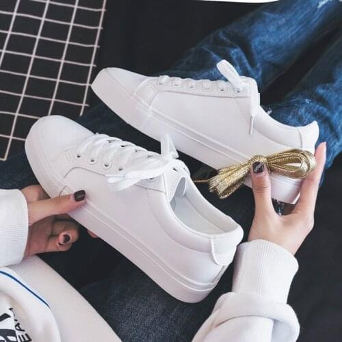 Fashion Shoes Womens Vulcanize Shoes New Casual Classic Solid Color PU Leather Shoes Women Casual White Shoes Sneakers