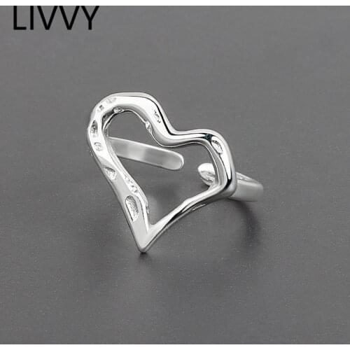 LIVVY Silver Color Irregular surface Hollow Love Heart Ring For Women Exquisite Creative Jewelry