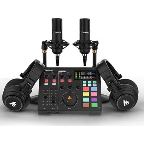 MAONOCASTER AM100 All-In-One Podcast Production Studio Kit Podcast Equipment With Sound Card Condenser Mic and Monitor Headphon