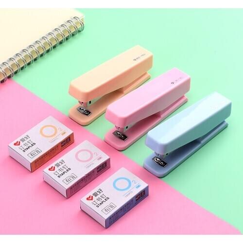 Cute Macaron Color Stapler with Staples Set Creative Plastic Metal Pure Color File Binding Machine Tools School Office Supplies