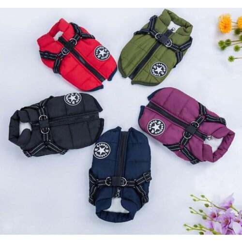 Multi-function Dog Coat With Harness S/M/L/XL/2XL Cotton Pet Supplies Waterproof Keep Warm 1Pcs for Winter