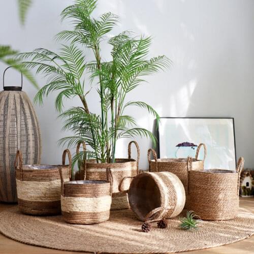 Nordic Rattan Straw Woven Flowerpot Plant Green Plant Floor Large Set Pot Woven Flower Basket High-End Home Decoration Basket