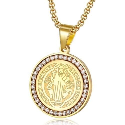 Gold Silver color Saint Benedict of Nursia CSPB CSSML 316L Stainless Steel Christianity Catholic Church Jesus Exorcism Pendant