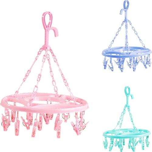 Hanging Dryer 18 Clips Pin Laundry Clothes Hanger Underwear Socks Foldable New(blue)