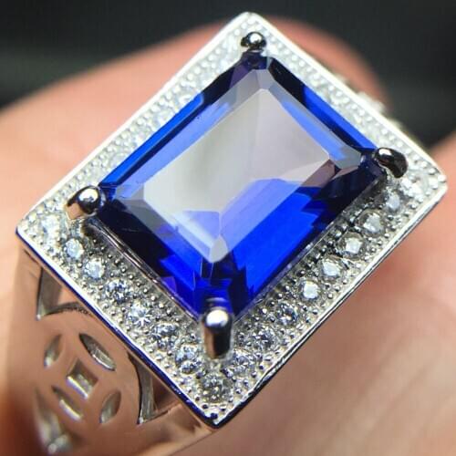 Supply Choi Po Jewelry 925 Silver Inlaid Tanzania Blue Topaz Male Ring Sterling Silver Ring