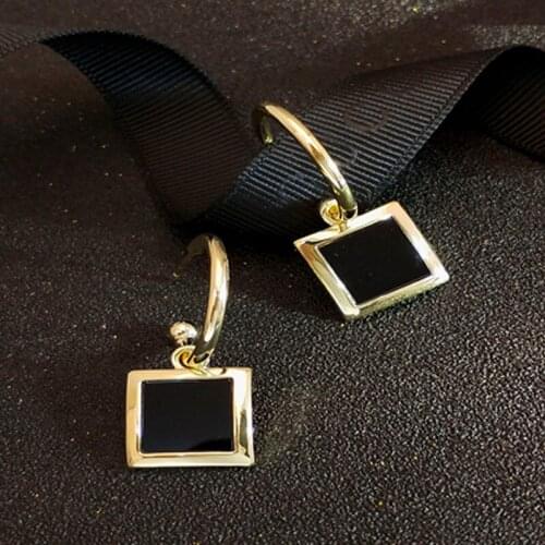 Simple Black Gold Color Square Geometric Statement Earrings for Women Girls Unusual Fashion Korean Jewelry