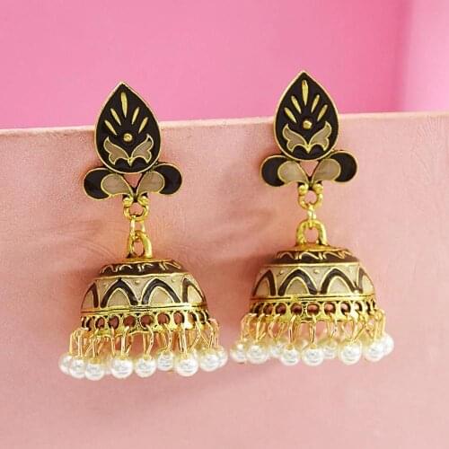 Cute India Jhumka Jhumki Flower palace Long Tassel Earrings For Women Boho Ethnic Pearl Bells Drop Earring Egypt Jewelry Gifts