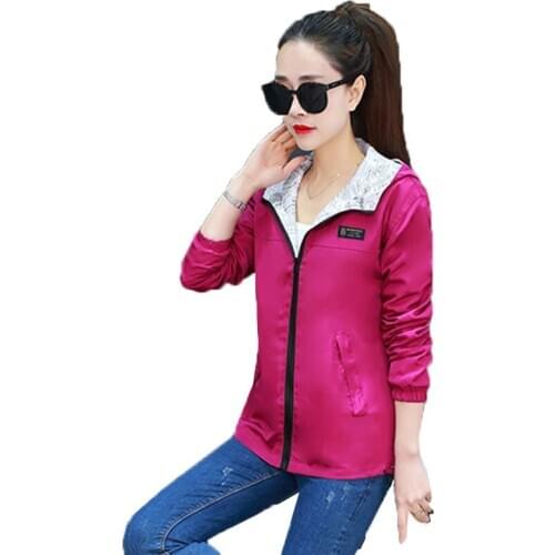 Spring Autumn Jacket Short Zipper Two-faced Womens Jacket Hooded Casual Thin Section Coat Women Sun Protection Clothing A19