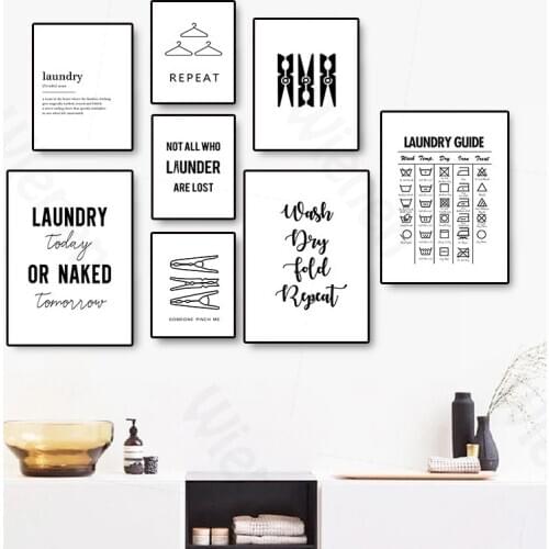 Modern Laundry Sign Wall Art Canvas Painting Poster Black White Laundry Supplies Picture Laundry Room Dry Cleaners Wall Decor