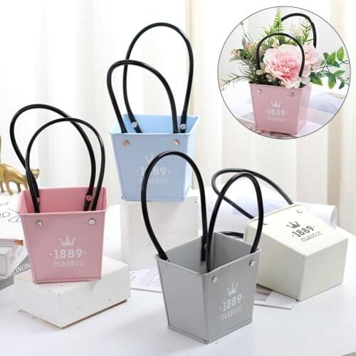 Flower Vase Iron Pot Plant Basket With Handle Home Garden Office Decoration Grow Box Flower Seedling Pots For Flowers Packaging