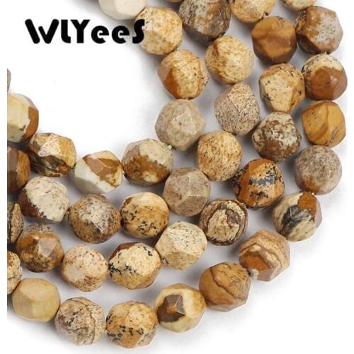 WLYeeS 8MM Natural Picture Stone beads Faceted Spacer loose beads for Jewelry Making DIY Handmade Bracelet Necklace accessories