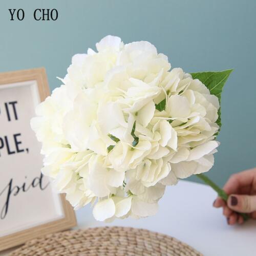 YO CHO Hydrangea Flower Single Branch Artificial Silk Hydrangea Bridal Wedding Bouquet Home Party Decor Wedding Planner Flowers