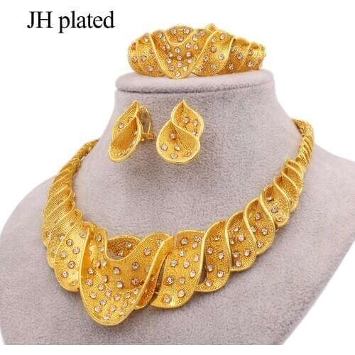 Jewelry sets for women 24K gold color necklace earrings ring earing sets bracelet African bridal gifts Wholesale jewellery set