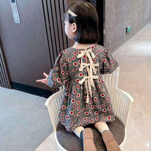 For 1-7 Years Baby Girl Sunflower Dress New 2021 Autumn Cotton Long Sleeve Elegant Dress Fashion A-line Princess Dress Vestidoes