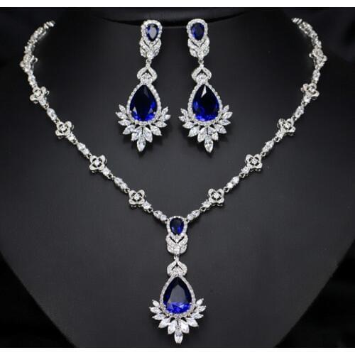 Zlxgirl brand wedding Bridal jewelry sets Perfect AAA blue green red cubic zircon copper jewelry sets
