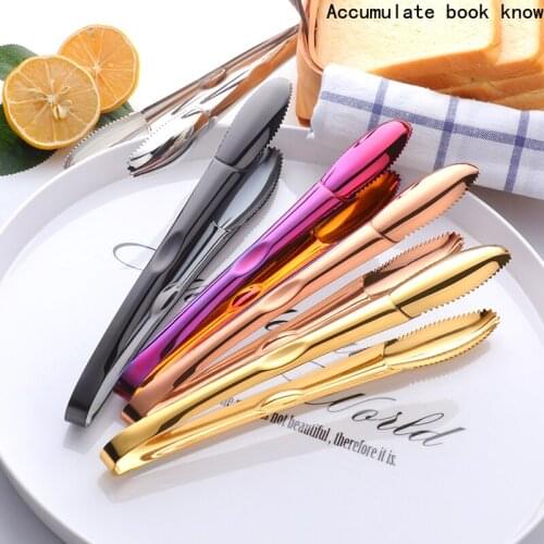 1/2PCS Gold Ice Tongs Stainless Steel BBQ Tong Food Serving Clever Salad Bread Meat Fruit Clamp Kitchen Clip Cooking Utensils