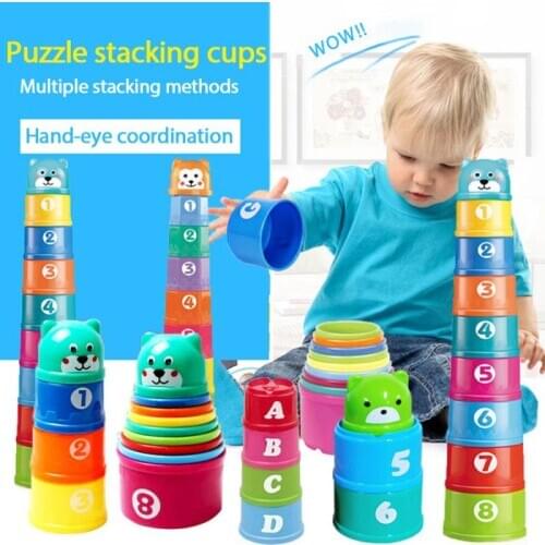 11 Pcs Building Beakers Nesting Cups Stacking Blocks Toddler Baby Bath Toy Gift Rainbow Tower Ring stacking blocks Cups