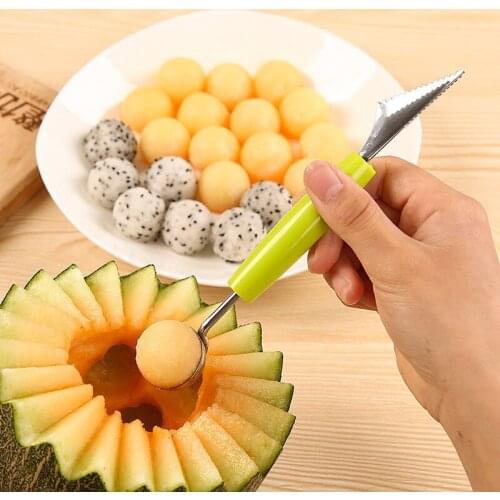 2 in1 Dual-head Stainless Steel Carving Knife Fruit Watermelon Ice Cream Baller Scoop Stacks Spoon Home Kitchen Accessories