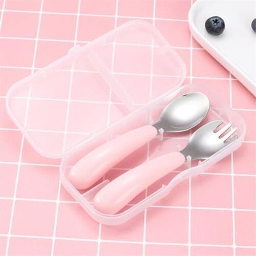 2 Pcs/Set Baby Tableware Set Children Feeding Utensil Stainless Steel Infant Spoon Kids Cutlery Food Feeding Gadgets Spoon Fork