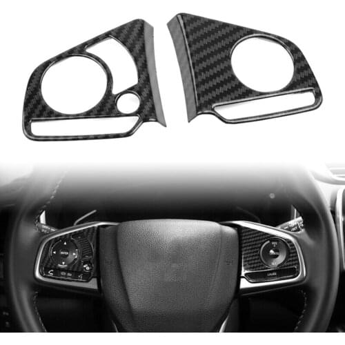 2Pcs Carbon Fiber ABS Car Steering Wheel Cover Trim Decoration For Honda CRV CR-V 2017 2018 2019 2020 2021 Deluxe Version