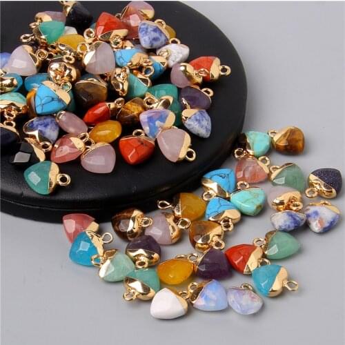 5pcs Faceted Cute Heart Pendant Charm Natural Stone Metal Accessorie For Jewelry Making Earring Necklace Choker 10x13MM Supply
