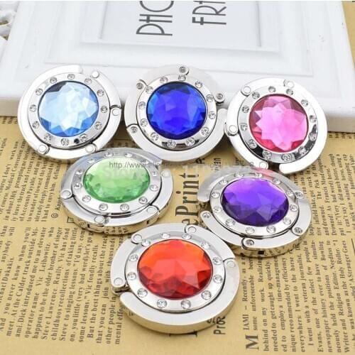 50pcs a lot Bag Hook Portable Foldable Table Purse Bag Hooks Hanger Holder Alloy Folding Handbag 12pcs Crystal Rhinestone