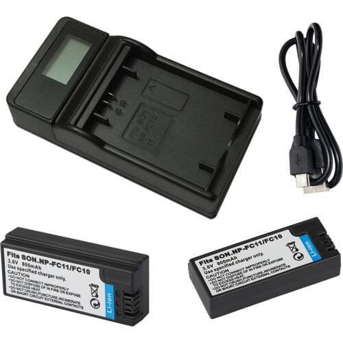 Battery (2-Pack) and Charger for Sony NP-FC10, NPFC10, NP-FC11, NPFC11 InfoLithium C Series