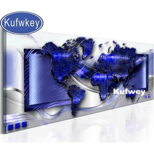 Full 5D DIY Diamond Painting Abstract Blue metal world map Diamond Embroidery Mosaic Rhinestones Large Size Office decoration