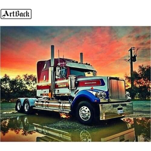Diamond painting truck 3d diamond embroidered sunset car 5d landscape square drill mosaic sticker artwork 40x40cm