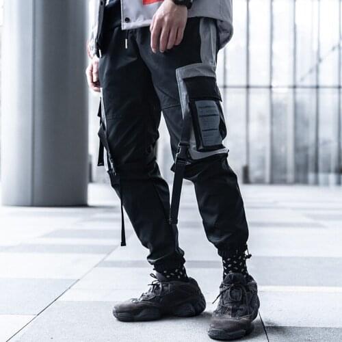 2021 Streetwear Hip Hip Cargo Pants Joggers Side Pockets Harajuku Men Baggy Trousers HipHop Joggers Pants Black Street Wear pant