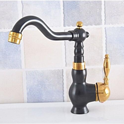 Black & Gold Brass Deck Mount Basin Sink Faucet 360 Rotate Bathroom Kitchen Hot And Cold Faucet Basin Tap And Kitchen Taps