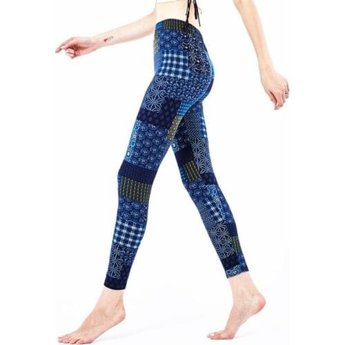 CKAHSBI Yoga Pants Push Up Leggings For Women Sport Fitness Patch Print High Waist Tight Workout Imitate Cowboy Hole Jeggings