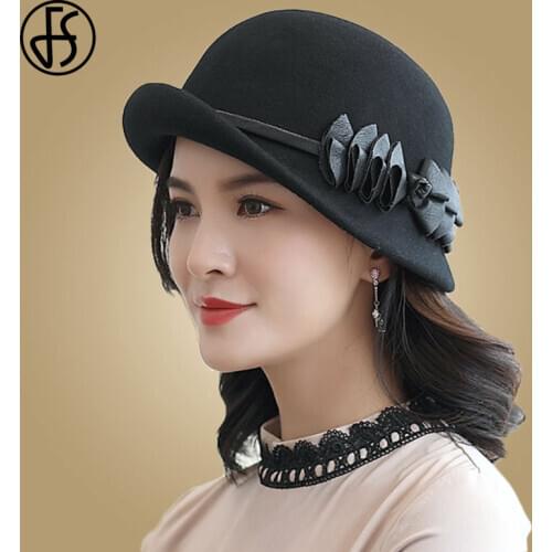 FS 100% Australian Wool Hat Women Lady Autumn Winter Chic Irregular Brim Fedora Hats Black Woman Party Formal Top Felt Caps