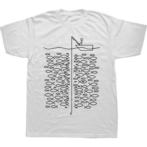 Fishinger Men Short Sleeve O-neck Cotton T Shirt Novelty Fisherman Fish Print T-shirt Fashion Hip Hop Streetwear Tops Tees