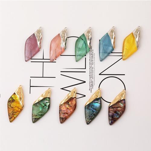 HAOSAW 23*51MM 4Pcs Colored Resin Charm/Semi Alloy/Whole Shell/Earring Charm/Real Shell/Hand Made/DIY Charms/Jewelry Accessories