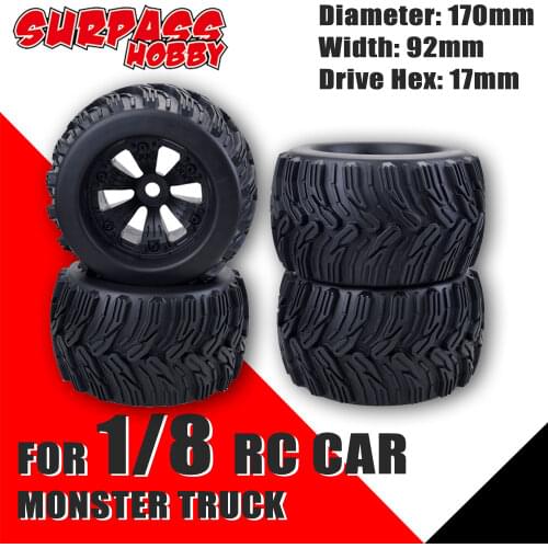SURPASS HOBBY 4PCS 1/8 Monster Truck Wheel Tyre 17mm Hub Hex 170mm For 1/8 Off-Road RC Car HPI Redcat Rovan Savage XL MOUNTED
