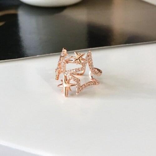 Korean New Style Hollow Rhinestone Star Gold Color Rings for Woman Personality Retro Ring Female Party Jewelry anniversary Gifts