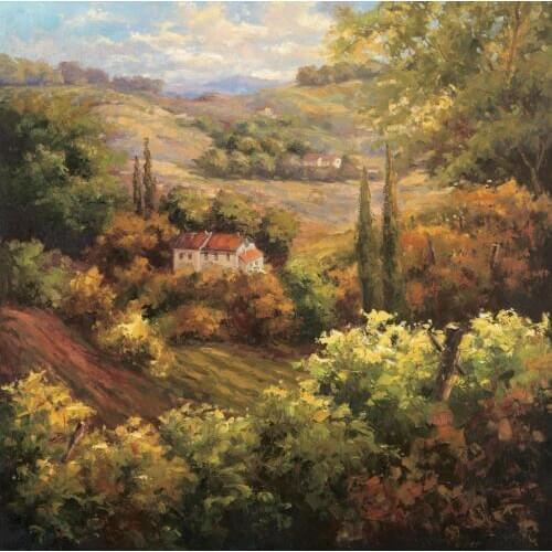 Beautiful oil painting field Landscapes Mediterranean Valley Farm Hand painted canvas artwork for living room