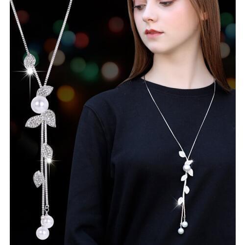 LWMMD White Pearl Necklaces Retro Hot Popular Vintage Leaf Pearl Collar Chunky Statement Necklace Jewelry For Women