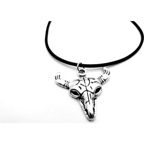 Small Viking Animal OX Bull Cattle Necklace Charm Pendant Skeleton Skull Head Helm Leather Rope Necklace for Men Male jewelry