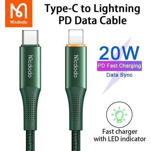 Mcdodo USB Type C PD 3A 20W Fast Charging LED Data Cable For iPhone 12 11 Pro X XR XS 8 MAX iPad Pro Charge USB C lightning Wire