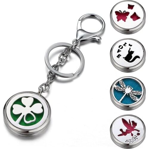 Fashion Hollow Animals Magnetic Aromatherapy Diffuser Perfume Locket Key chain Essential Oil Scent floating locket Keychain