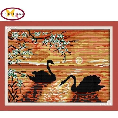 NKF Swan Lake animal style needle craft Chinese cross stitch sets counted stamped cross stitch kits for home decoration