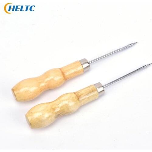 Canvas Leather Sewing Shoes Wood Handle Tool Awl Hand Stitching Taper Leathercraft Needle Tool Kit Craft Sewing Supplies 2PCS