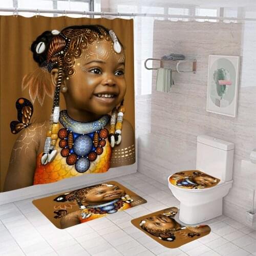 Home Decor Bathing Waterproof Shower Curtain Set with 12 Hooks Toilet Covers Bath Mats Bathroom Non-slip Rug Carpet Polyester