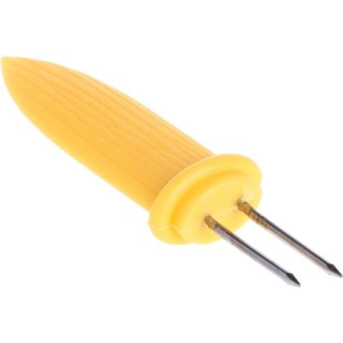 Stainless Steel Corn On The Cob Holders Skewers Forks BBQ Food Yellow Sticks BBQ Accessories