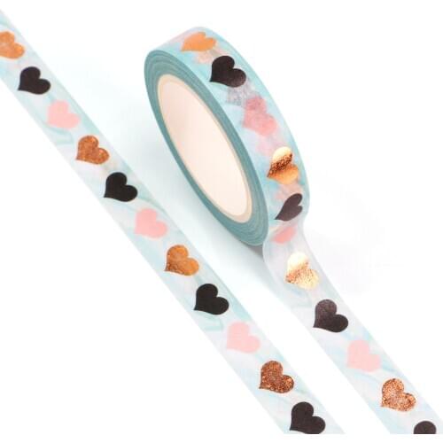 NEW 10pcs/Lot Decorative Gold Foil Loving Hearts on Blue Washi Tapes DIY Craft Planner Scrapbooking Masking Tape Cute Stationery
