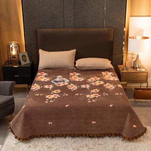 2020 new products Thickened ground flannel Bed cover Fitted Sheet Pillowcases 2/3 pcs printing Corner lace Bedding