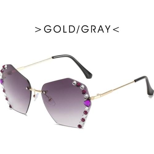 Frameless decorative female sunglasses polygon diamond decorative sunglasses net celebrity street shooting glasses female UV400